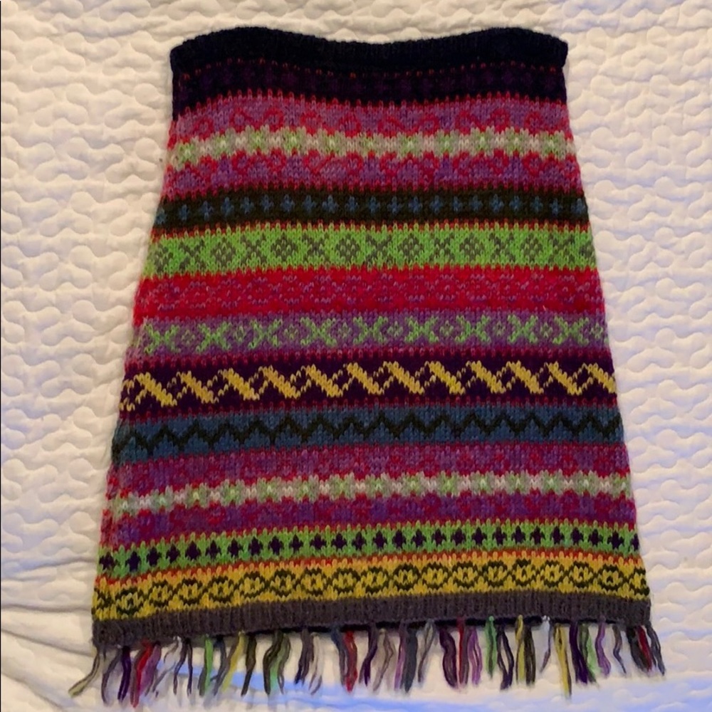 Hand knit wool multi-color skirt. Made in Nepal.
